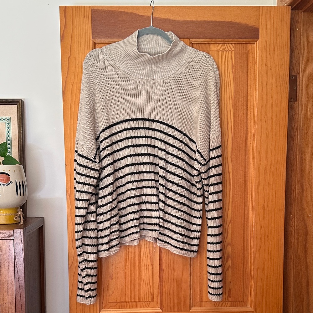 Truth Black and Cream Striped Turtleneck Sweater